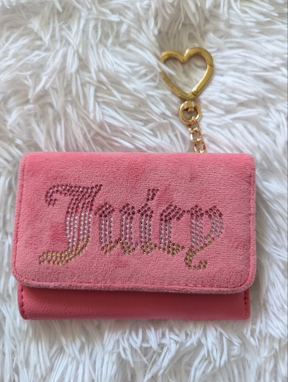 Pink Jeweled Trifold Wallet with Heart Keyring
